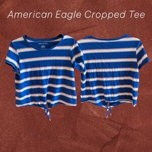 American Eagle Outfitters Blue and White Striped Crop Top